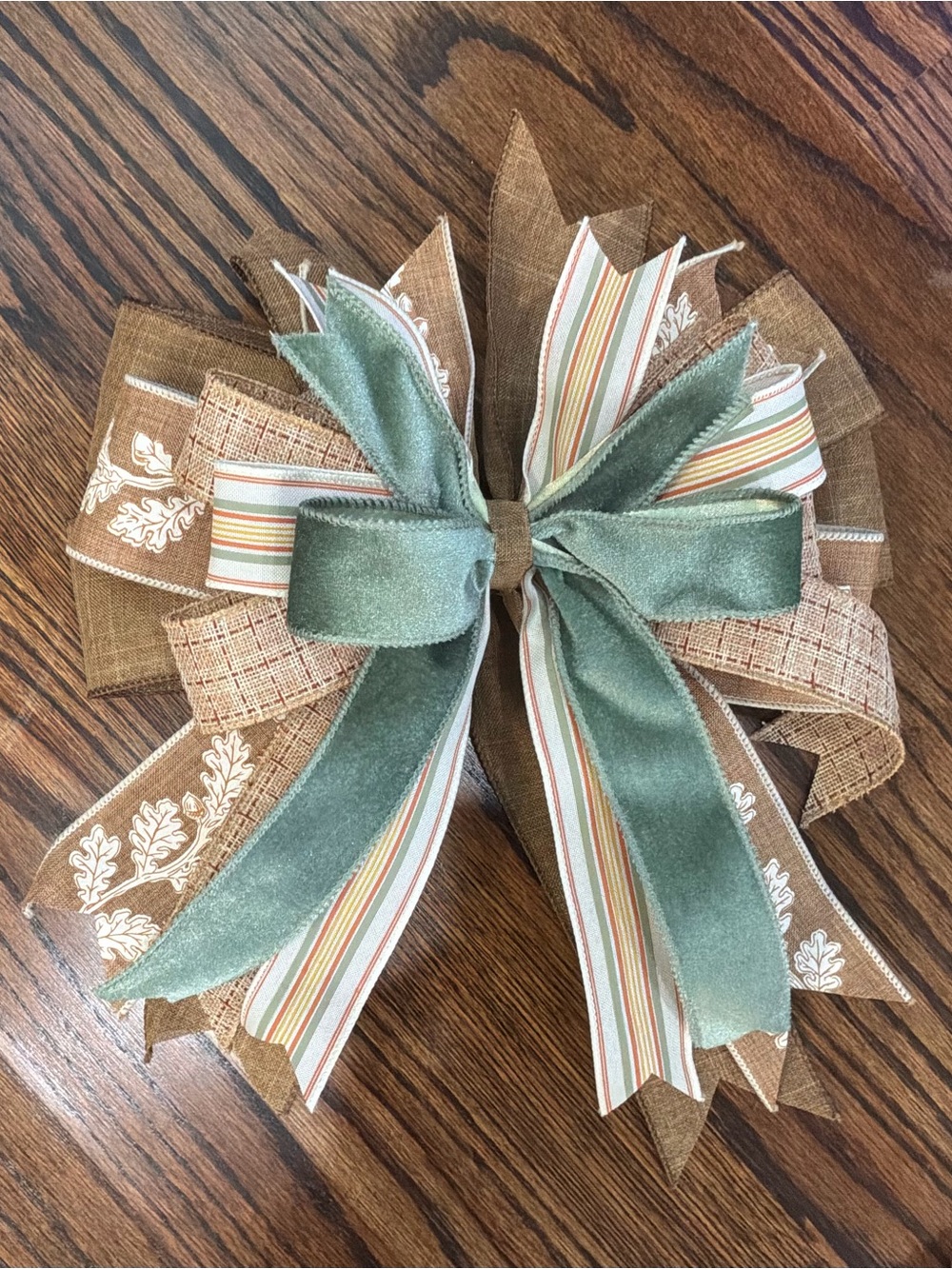 Green and Brown Decorative Holiday Bow Wreath Accent